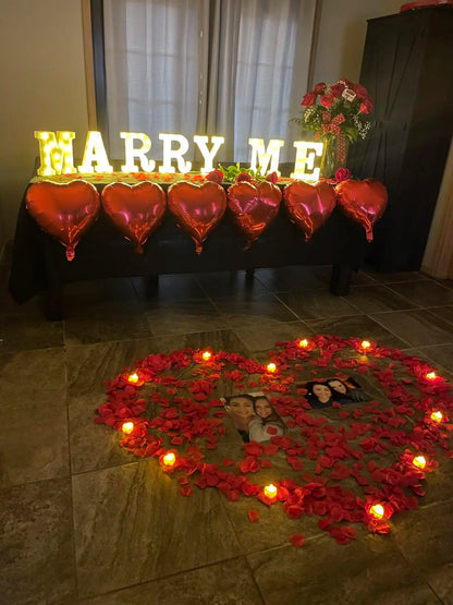 Proposal Decorations Kit Marry Me Light Up Letters 2000 Rose Petals 24 Flameless Candles for Valentine Day Proposal  Engagement