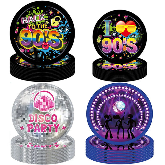 8/16/24/32/40pcs 90s Disco Party Supplies Disposable Paper Plates 80's Dance Disco Theme Birthday Party Decoration Supplies