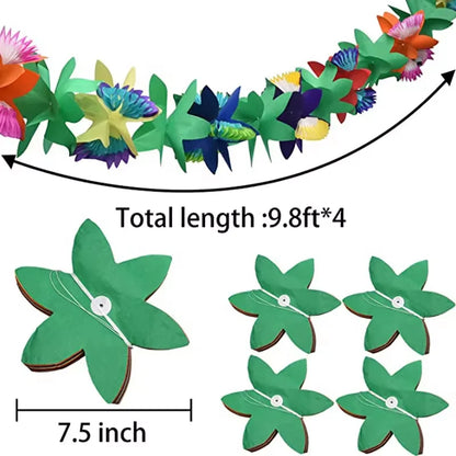 1PCX3M Hawaiian Luau Summer Tiki Bar Tropical Party Decor, Tropical Island Beach Supplies Tissue Colour Flower Garland Long Trop