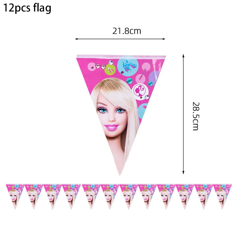 MINISO Barbie Birthday Party Decorations Tableware Paper Cups Plates Napkins Balloons Banner Backdrop Pink Baby Shower Supplies