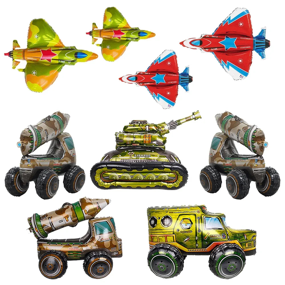 Military Party Decoration Set Camouflage Netting Tableware 4D Tank Balloon Camo Army Soldier Armored Vehicle Kids Birthday Gifts