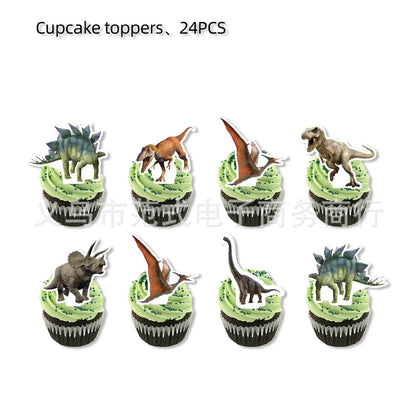 Jurassic Dinosaur Birthday Decoration Tableware Balloon Paper Cup Backdrop Tablecloth Banner Plate Birthday Party Decor Supplies