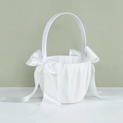 20 cm White Flower Girls Basket Silk Wedding Basket for Flower Bride/Kids Hand Held Wedding Ceremony Party Decorations