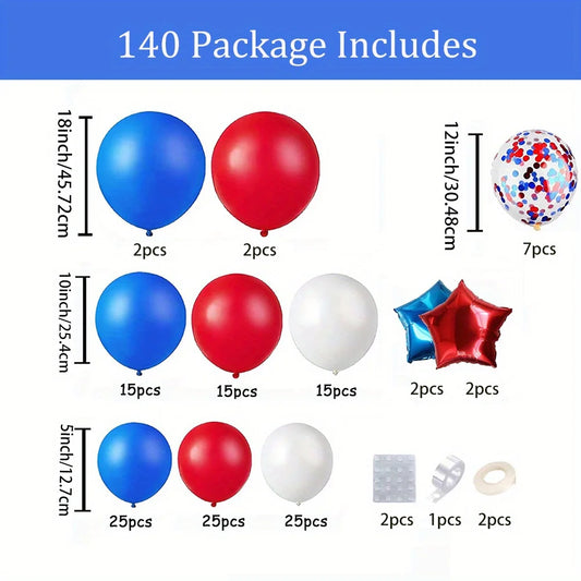 140PCS Independence Day Balloon Garland Arch Kit, Fourth of July, Birthday Party, Anniversary, Indoor and Outdoor Decorations