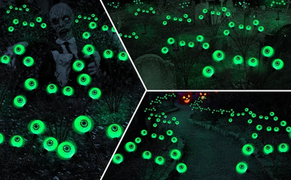 2024 Halloween Outdoor Solar Powered Scary Eyeball Lights Led Green Eyeball Blinking Firefly Lights Waterproof Solar Path Lights