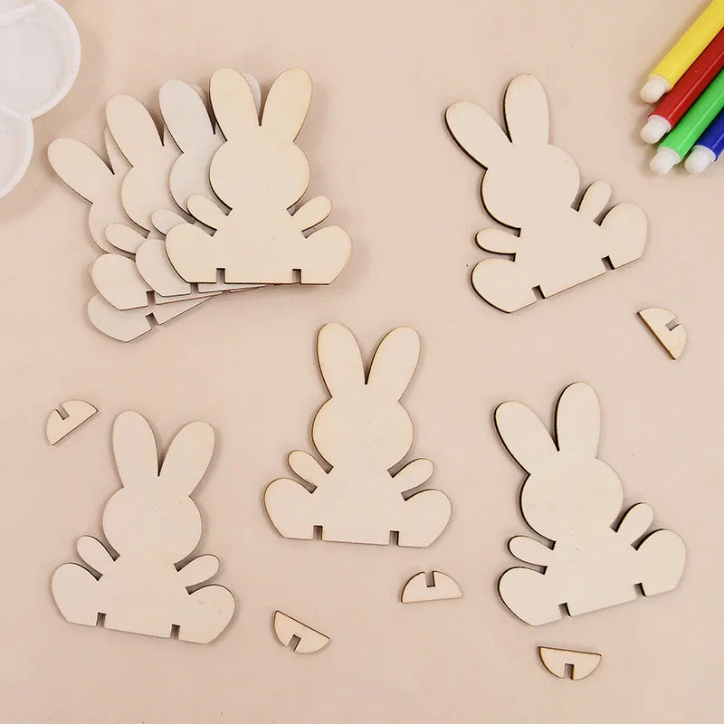 5/10/20Pcs Wooden Easter Rabbit Ornaments Kids Handmade DIY Painting Toy Gift Happy Easter Party Home Decoration Supplies 2025