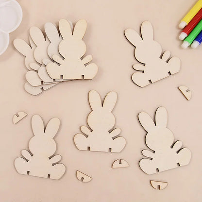 5/10/20Pcs Wooden Easter Rabbit Ornaments Kids Handmade DIY Painting Toy Gift Happy Easter Party Home Decoration Supplies 2025