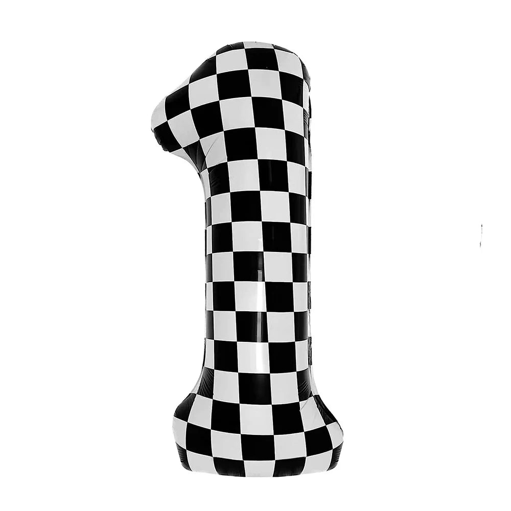 40Inch Checkered 1 2 3 4 5 6 Large Black White Number Balloon Motorcycle Racing Two Fast Race Car Birthday Party Supplies