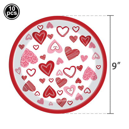 Valentine's Day Theme Disposable Tableware Red Love Heart Pattern Paper Plates Cups Napkins Girls Wedding Party Decor Supplies