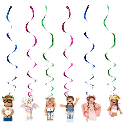 Pink Roblox Balloons Happy Birthday Banner Party Decoration Hot Robot Game Cake Topper Disposable Tableware Kids Girl Background