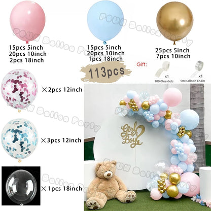 Birthday Party Ballon Garland Arch Kit Gender Reveal Balloons Maca Blue Pink Baloon Latex Boy Or Girl Baby Shower Decorations