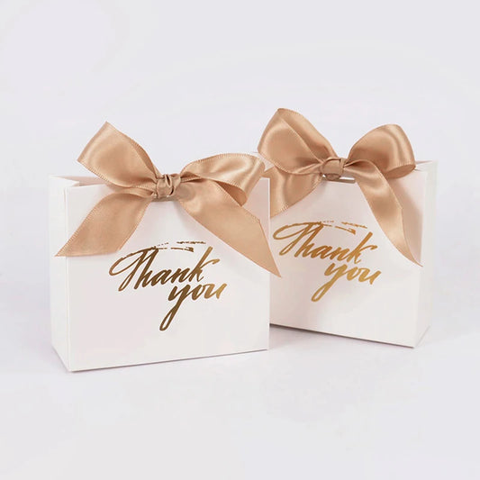 5/10pcs Thank You Candy Box With Ribbon Small Gift Packing Bag For Christmas Wedding Baby Shower Birthday Party gift for guests