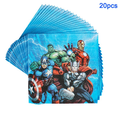 Avengers Superhero Birthday Party Decoration Balloon Cake Plate Paper Cup Box Gift Bag Background Banner 10 People Tableware Set
