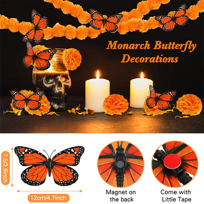 14~380pcs Day of the Dead Marigold Flower Garland Decorations Dia De Los Muertos ofrenda Altar with Monarch Butterfly Mexican