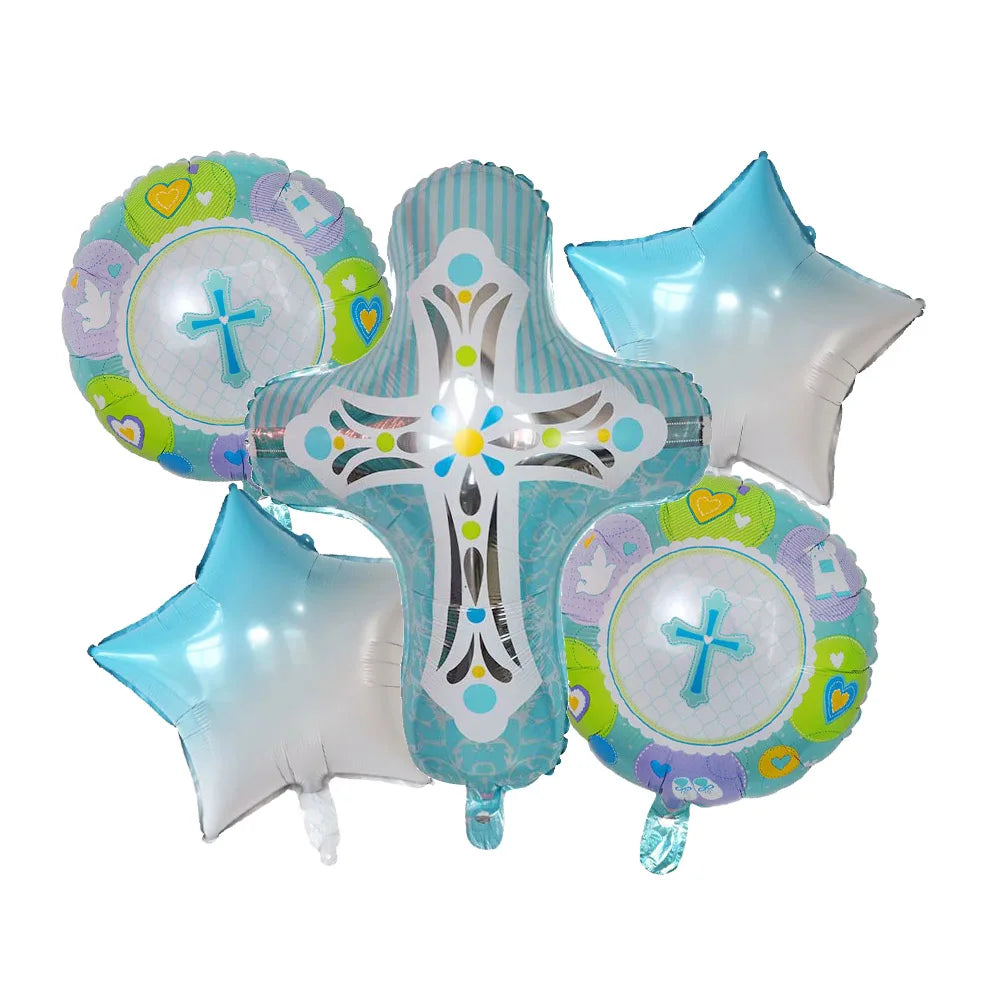 5pcs Church Easter Cross Baptism Foil Balloons Christian Catholic Worship Pray Wedding Celebration Birthday Follower Party Ball