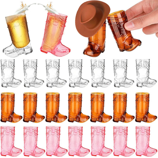 Mini Western Cowboy Boot Shot Glasses Cowgirl Cute Doll Hat Plastic Boot Cups Cowboy Birthday Supplies Bachelorette Party Favors