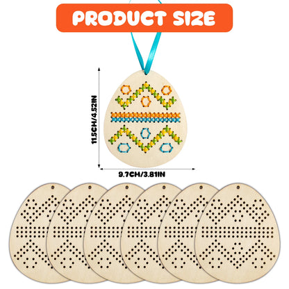 Unfinished Easter Wooden Cross Stitch Kit Easter Bunny Egg Wood Ornament Crafts Kids Party Easter Activity DIY Embroidery Set