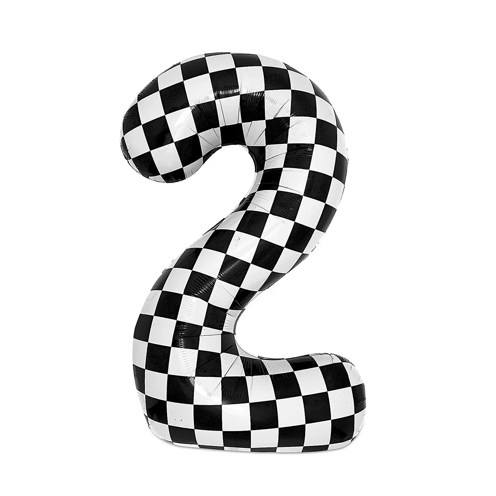 40Inch Checkered 1 2 3 4 5 6 Large Black White Number Balloon Motorcycle Racing Two Fast Race Car Birthday Party Supplies