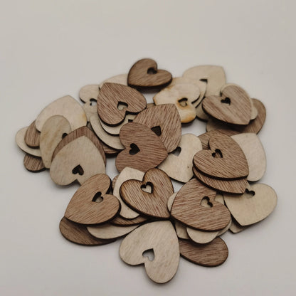 50pcs 25mm Rustic Brown Double Love Wooden Hearts Cutouts With Heart Hole DIY Crafts Scrapbooking Wedding Decorations Cardmaking