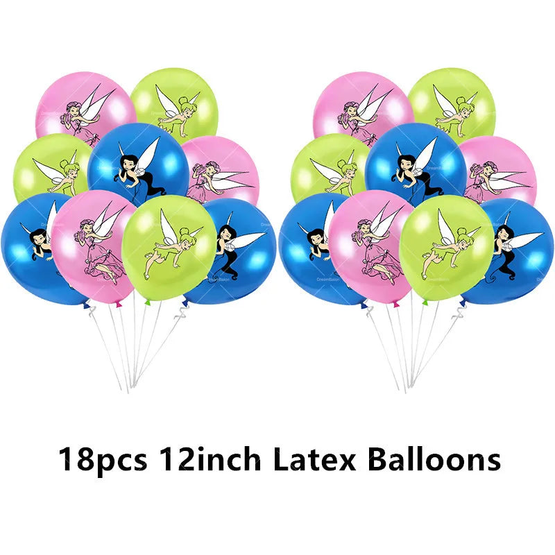 Tinker Bell Fairy Foil Balloons Pixie Latex Ballon Happy Birthday Banner Party Decorations Cake Toppers Cartoon Kids Girls Gift
