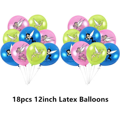 Tinker Bell Fairy Foil Balloons Pixie Latex Ballon Happy Birthday Banner Party Decorations Cake Toppers Cartoon Kids Girls Gift