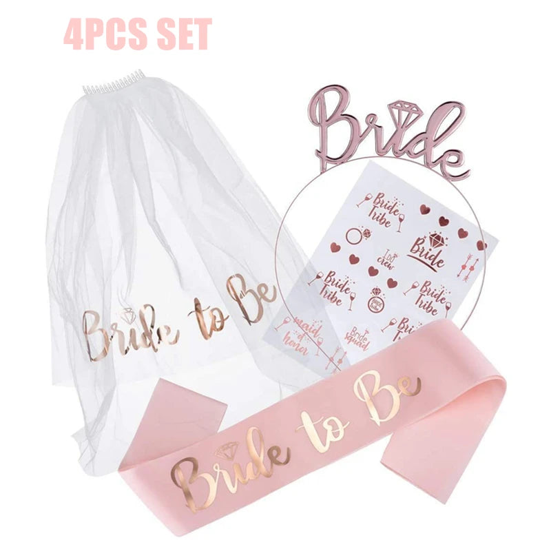Bride To Be Party Decorations Balloons Napkin Cups  Veil Sash Team Bride Wedding Decor Bachelorette Party Supplies