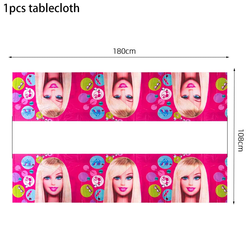 MINISO Barbie Birthday Party Decorations Tableware Paper Cups Plates Napkins Balloons Banner Backdrop Pink Baby Shower Supplies