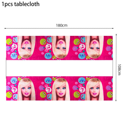 MINISO Barbie Birthday Party Decorations Tableware Paper Cups Plates Napkins Balloons Banner Backdrop Pink Baby Shower Supplies
