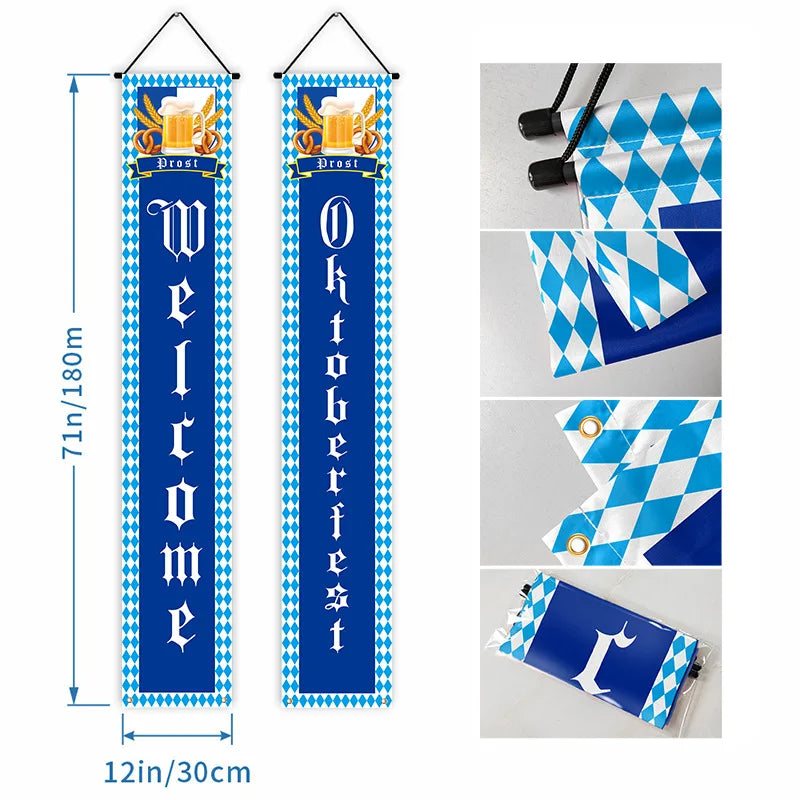 Beer Flag The Munich Oktoberfest Event Party Decorations Door Hanging Banner 1 Pair Tapestry Polyester Printed for Home Outdoor
