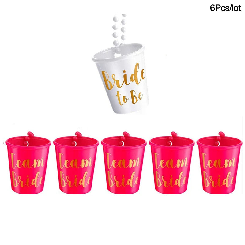1Set Team Bride To Be Cup Plastic Shot Glasses Necklace Bachelorette Party Supplies Wedding Bridal Shower Hen Night Decorations