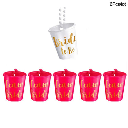 1Set Team Bride To Be Cup Plastic Shot Glasses Necklace Bachelorette Party Supplies Wedding Bridal Shower Hen Night Decorations