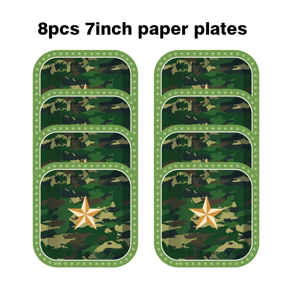 Military Party Decoration Set Camouflage Netting Tableware 4D Tank Balloon Camo Army Soldier Armored Vehicle Kids Birthday Gifts