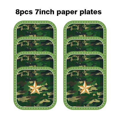 Military Party Decoration Set Camouflage Netting Tableware 4D Tank Balloon Camo Army Soldier Armored Vehicle Kids Birthday Gifts
