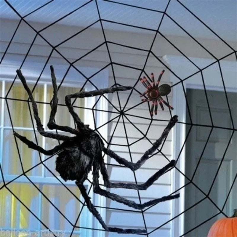 Giant Spider Huge Spider Web Halloween Decoration Props Haunted Indoor Outdoor Spooky Plush Large Araneid Prank Trick Supplies