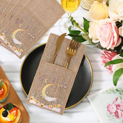 Eid Mubarak Burlap Cutlery Pouch Ramadan Decor for Home 2025 Table Decor Ramadan Kareem Islamic Muslim Party Eid Al-Fitr Gifts