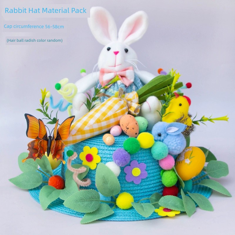 Easter Hat DIY Rabbit Chicken Kindergarten Handmade Material Kit Kids Matching Performance and Catwalk Activity