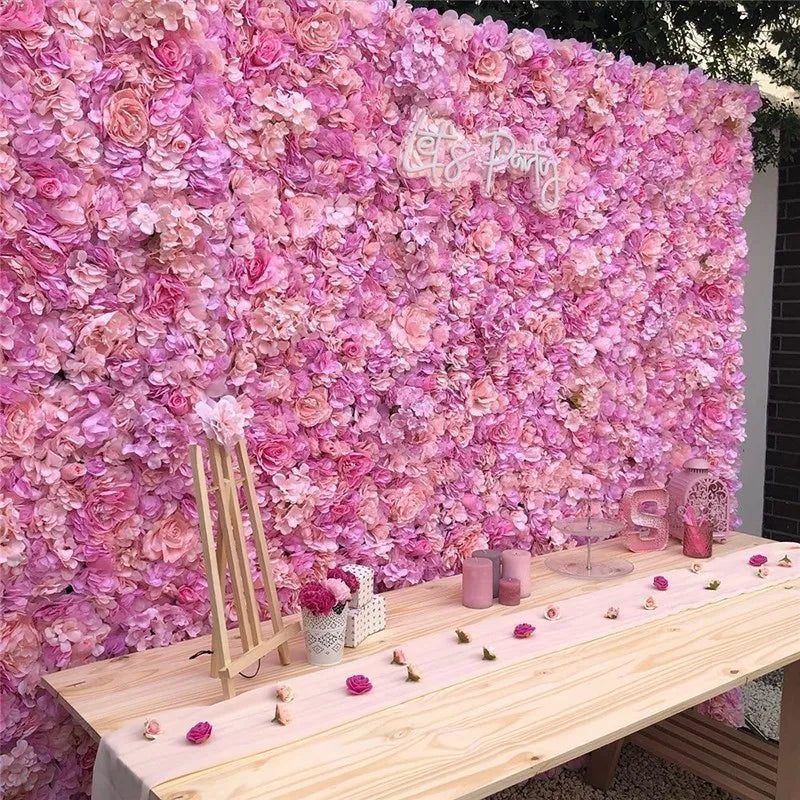 Pink Silk Rose Flower Wall Panels Artificial Flower for Wedding Decoration Baby Show Party Home Bedroom Backdrop Decor
