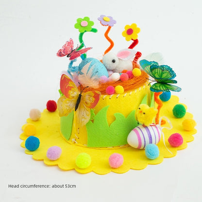 Easter Hat DIY Rabbit Chicken Kindergarten Handmade Material Kit Kids Matching Performance and Catwalk Activity