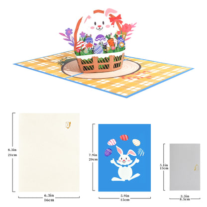 Happy Easter Pop Up Card - 3D Bunny Egg Flowers Basket Greeting Card for Easter
