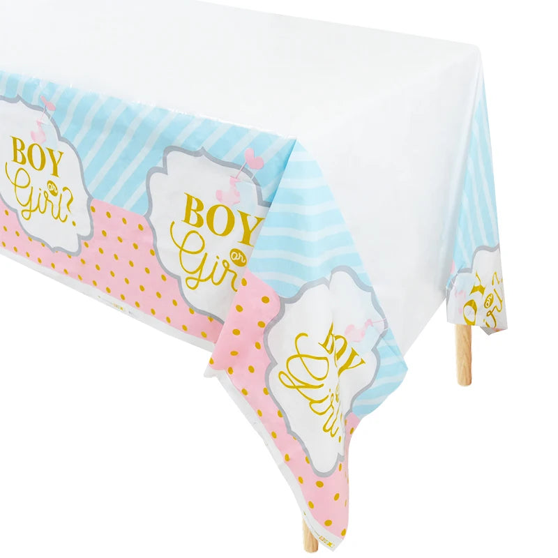 Gender Reveal Disposable Tableware Pink Blue Boy or Girl Plate Napkin Cup Tablecloth Baby Shower Party Table Decoration Supplies