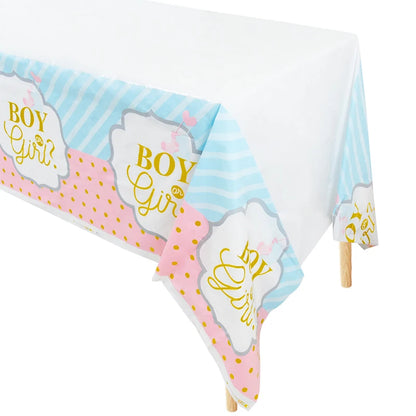 Gender Reveal Disposable Tableware Pink Blue Boy or Girl Plate Napkin Cup Tablecloth Baby Shower Party Table Decoration Supplies