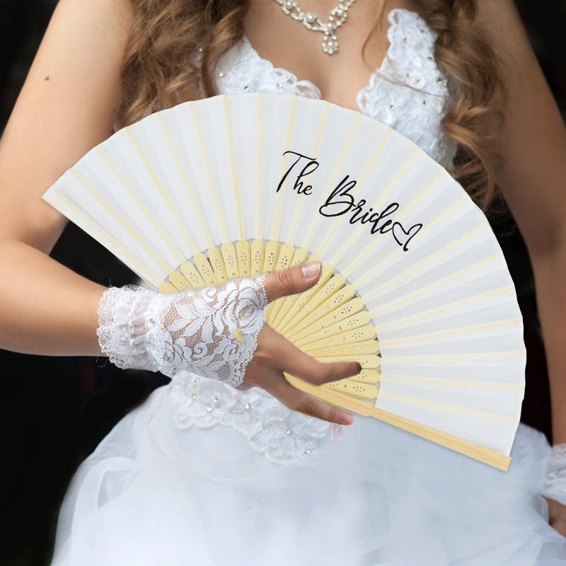1-6pcs White Wedding Bride Hand Fans Bachelorette Hen Party Bridesmaids Gift Foldable Paper Fan Wedding Bride Shower Party Decor