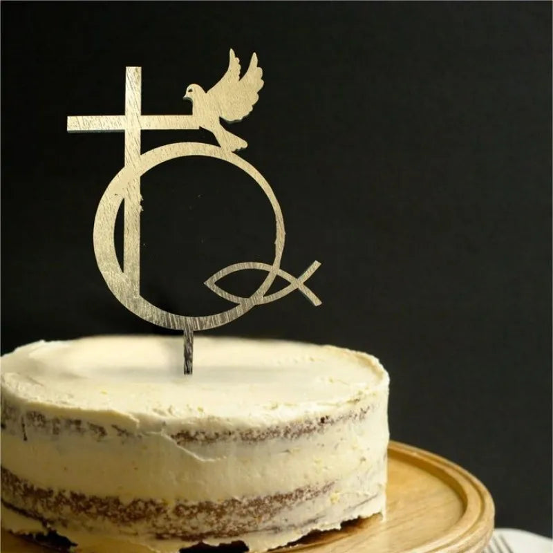 Gold Peace Dove Cross Cake Toppers Holy Communion Baptist Party Decorative Cake Insert for The First Communion Party Supplies