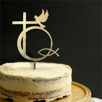 Gold Peace Dove Cross Cake Toppers Holy Communion Baptist Party Decorative Cake Insert for The First Communion Party Supplies