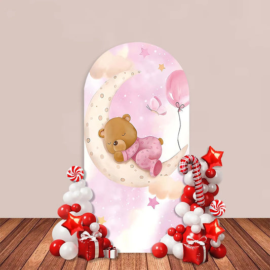 Boy or Girl Gender Reveal Arch Backdrop Cover Pink or Blue Watercolor Cute Bear Moon Balloon Baby Shower Party Decor Background