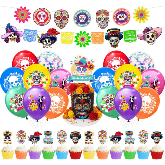 1set Day of The Dead Balloons Dia DE Los Muertos Party Decoration Skull Latex Balloons Mexican Festival Party Decor Supplies