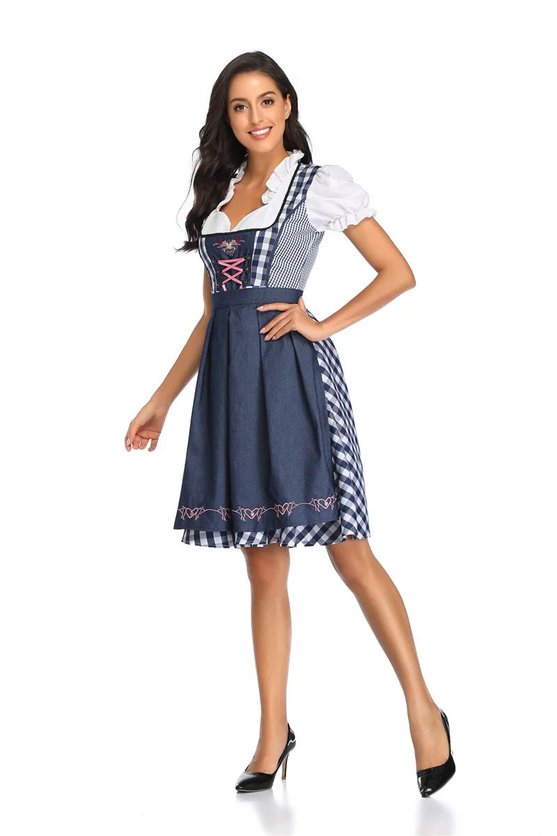 S-4XL Womens German Oktoberfest Beer Girl Costume Bavarian Traditional Beer Dirndl Dress With Apron