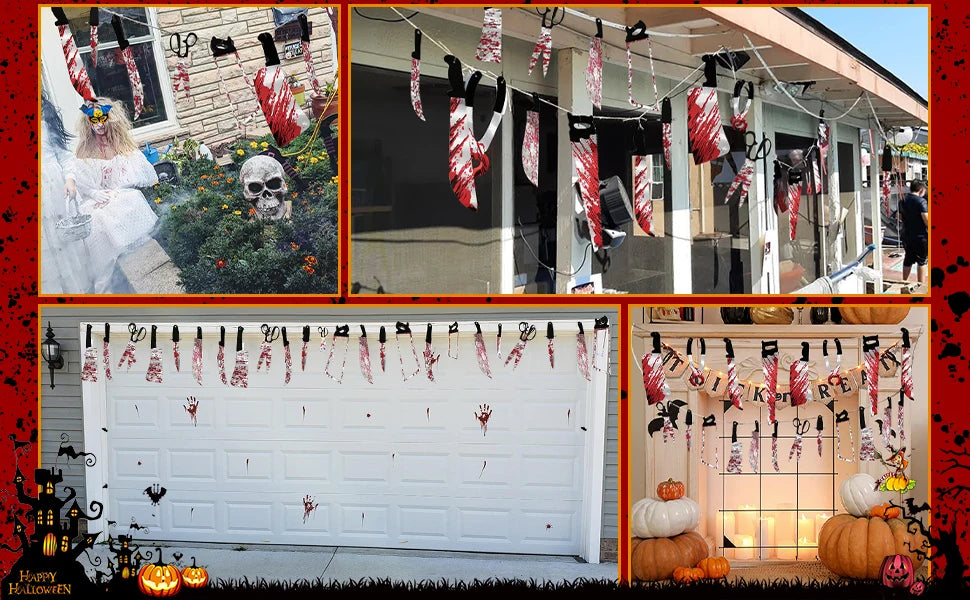 32PCS Halloween Bloody Banner Props. For zombie/vampire party. Fits haunted house. Weapon banner. Great Halloween décor