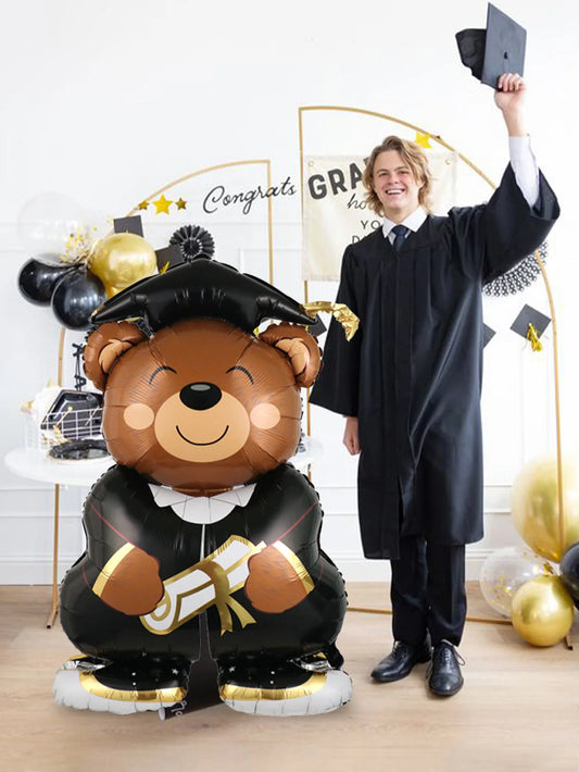 1pc standing brown bear foil balloon, perfect for graduation party decorations, graduation ceremonies, and student graduations.