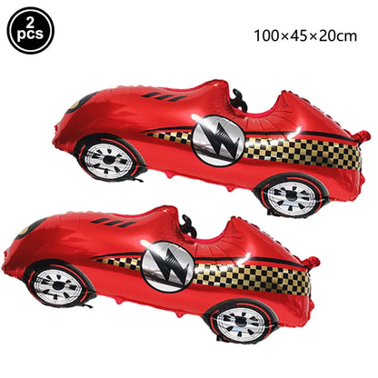 Car Race Balloons Traffic Cones Black White Checkered Flags Racing Wheel tire Foil Balloon Kids Car Birthday Party Decorations